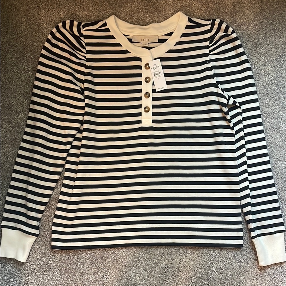 LOFT Monochrome Striped Buttoned Top